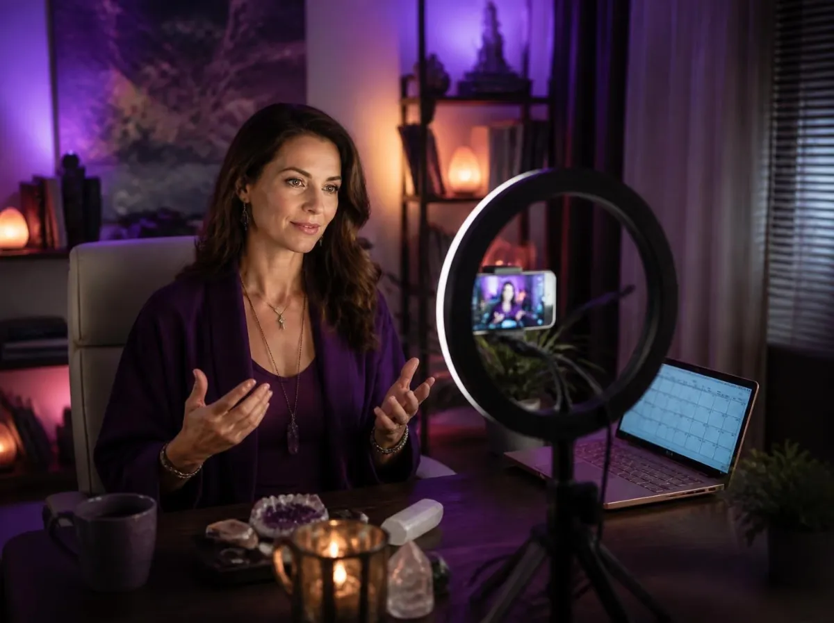 Terapeuta gravando vídeo para divulgar o seu trabalho